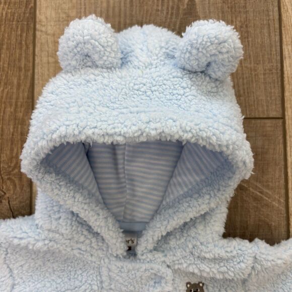 Carter's Baby Boy Bear Pram 3 Month Blue Fuzzy Hooded Comfy Fleece Outdoor Warm - Picture 4 of 11